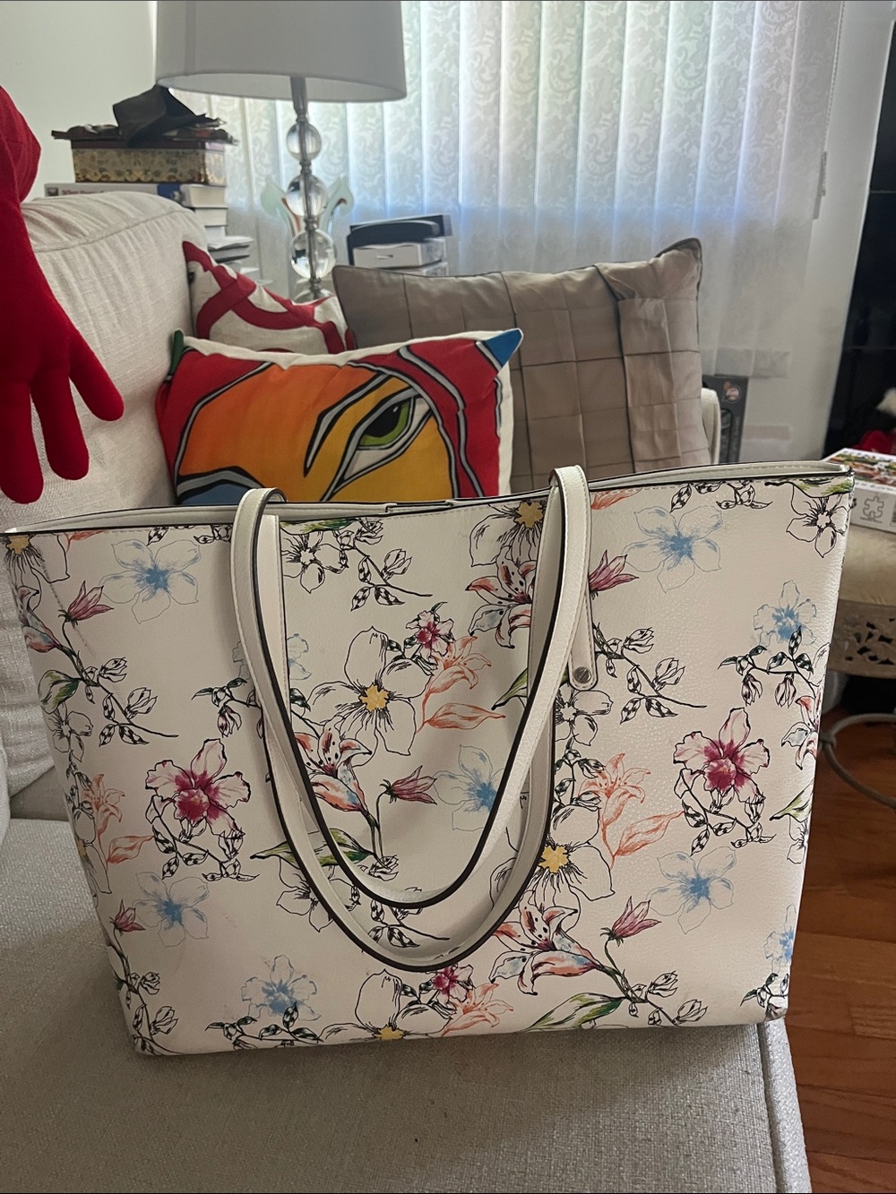 INC international concept Floral Print Tote Bag purse White large